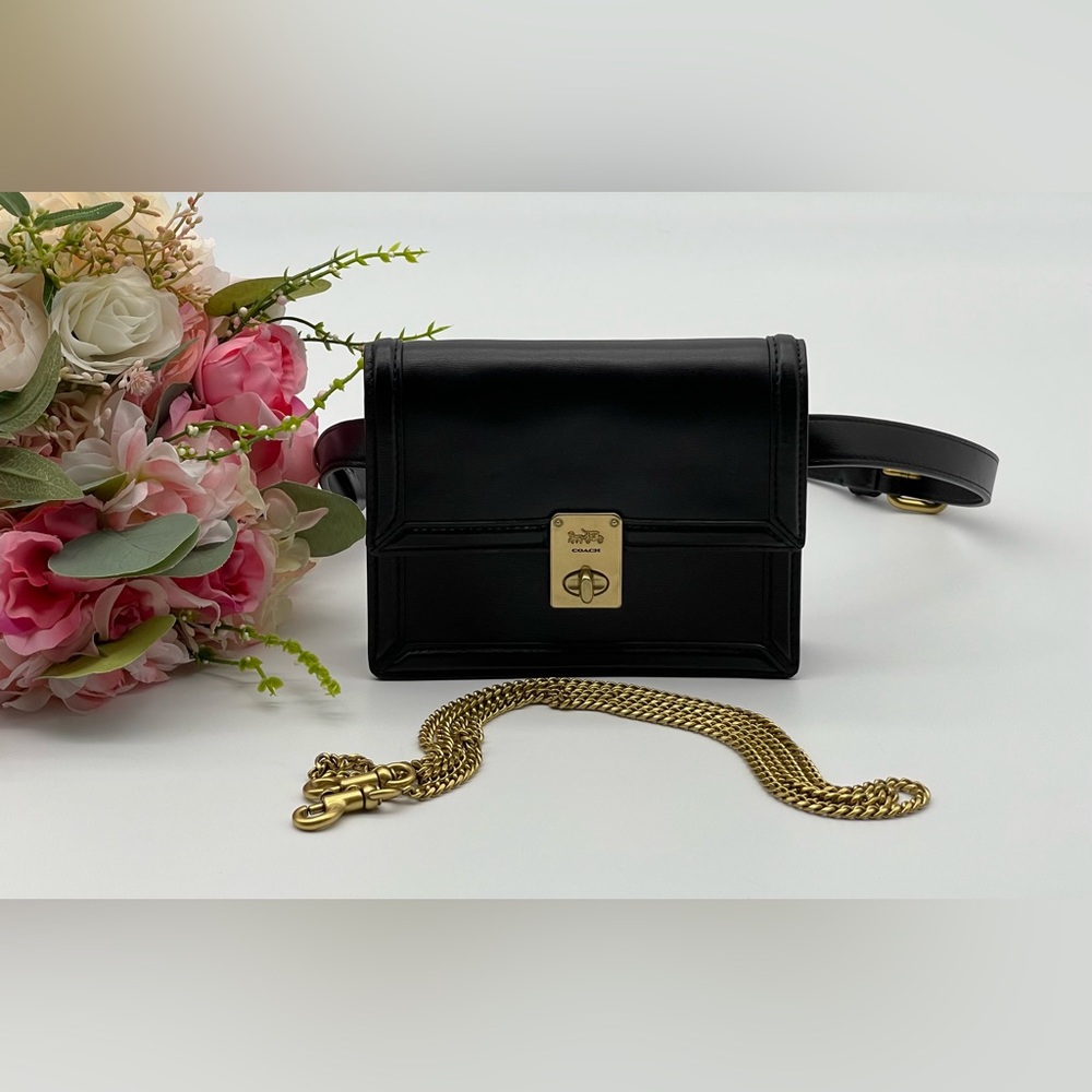 🎊Last One In Stock🎊Coach Small Black Calf Leather Belt Bag - Picture 1 of 16